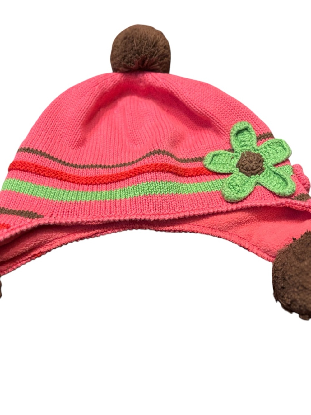 Hanna Anderson pink knit beanie, size small, 3-4Y